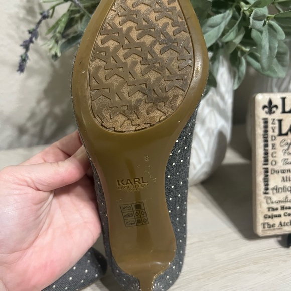 Fabulous Karl Lagerfeld Jeane2 Gray White Polka Dot Heels Women’s Size 8 - Picture 5 of 7